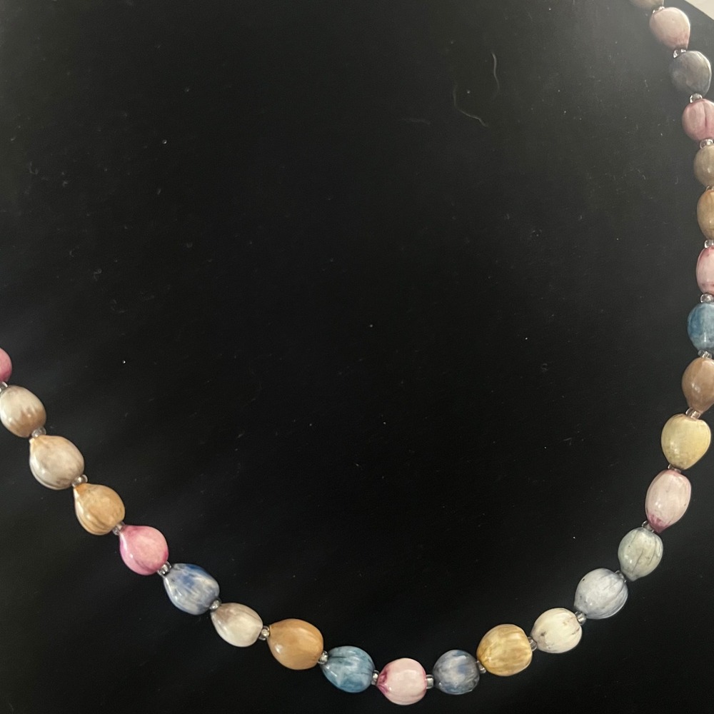 Vtg Boho Job's Tears Seed Necklace Multicolor Botanical Earthy Floral Clasp